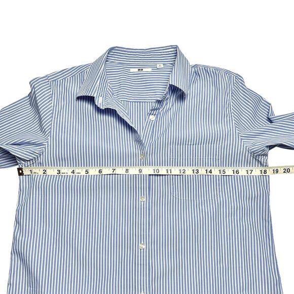 Uniqlo | Women | Blue Stripe Cotton Poplin Casual LS Button Up Shirt | Medium - Picture 5 of 11